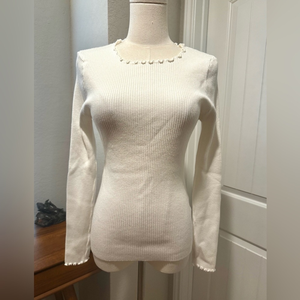 Petal & Pup Long Sleeved Ribbed Knit Top — White